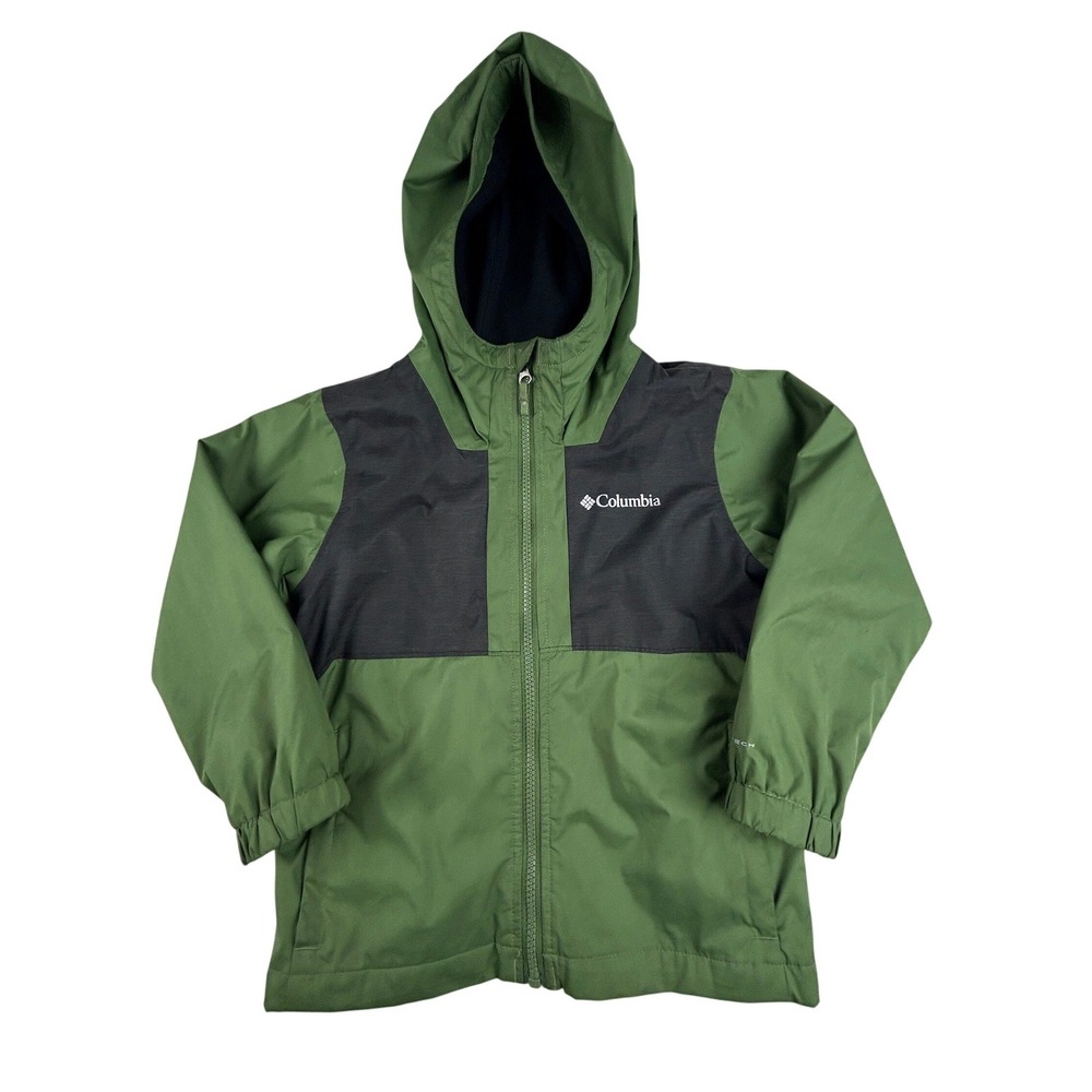 Columbia Boys Rainy Trails Jacket Size 4/5 XXSβ Green Black Omni-Tech